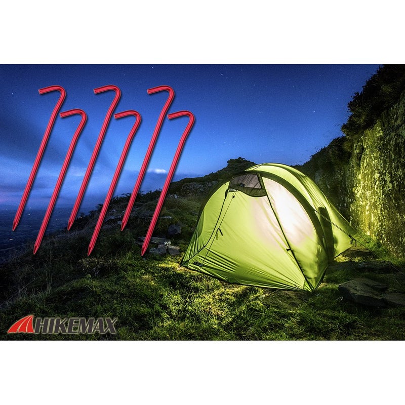 Hikemax 7075 Aluminum Tent Stakes 10 Pack - Ultralight 7 Inch Hook Tent Pegs with Carrying Pouch - Made for Camping Trip, Hiking and Gardening Red - Image 5